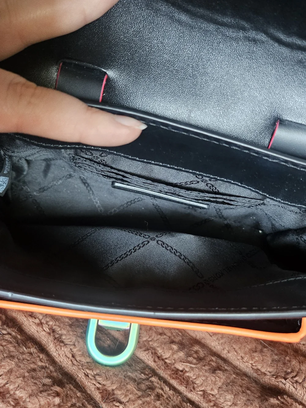 Michael Kors Black Crossbody with Neon Orange & Multicolor Hardware